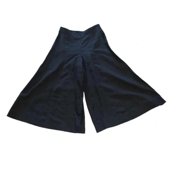 Club Monaco Linen Blend Black Wide Leg Palazzo Capri Pants Size 4 - Picture 6 of 9